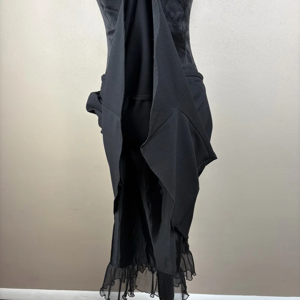Vintage T. Garment Black Midi Skirt Asymmetrical Mesh Trim Y2K Office Goth L EUC